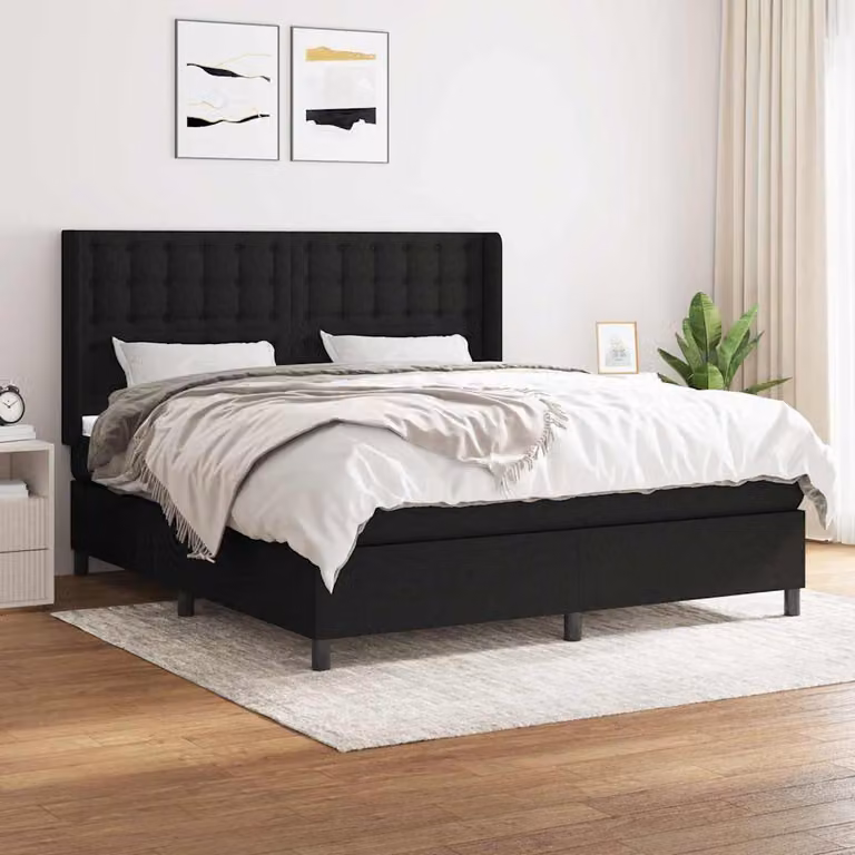 vidaXL Letto Ibrido con Giroletto a Molle e Materasso in Tessuto Nero L/P/H: 180 x 200 x 128 cm