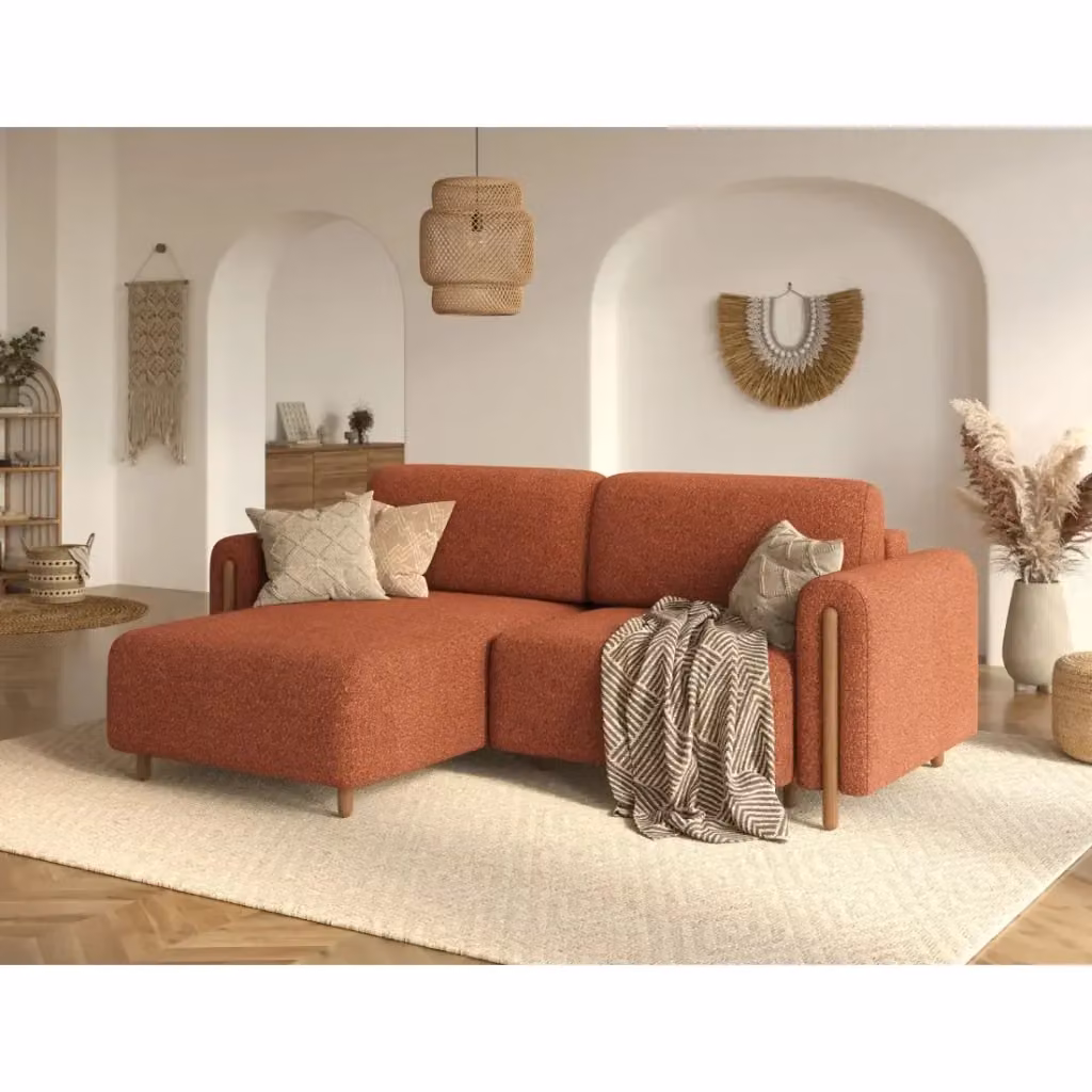 Divano ad angolo convertibile ARVESSA MEUBLORAMA color arancione con angolo sinistro e struttura in legno di quercia – 2