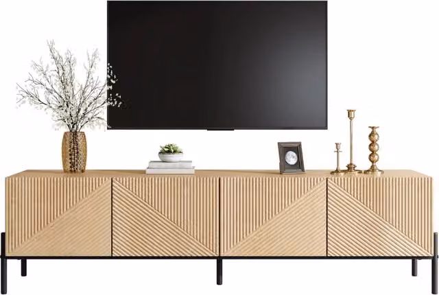 Mobile TV moderno con 4 ante, design geometrico e texture 3D, mobile per soggiorno