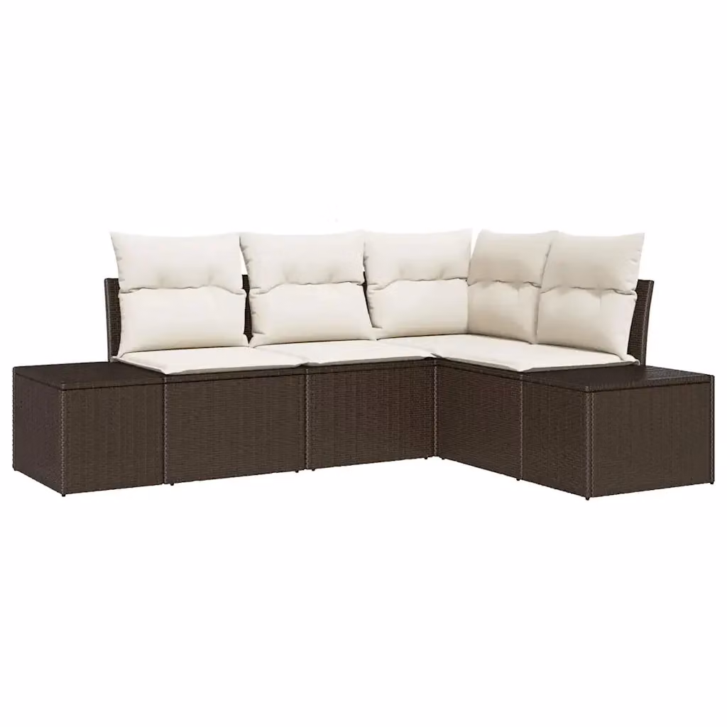 Set Divano da Giardino vidaXL 4 Pezzi a Forma di L in Polyrattan Marrone e Beige con Cuscini Imbottiti e Rivestimenti Rimovibili – 2