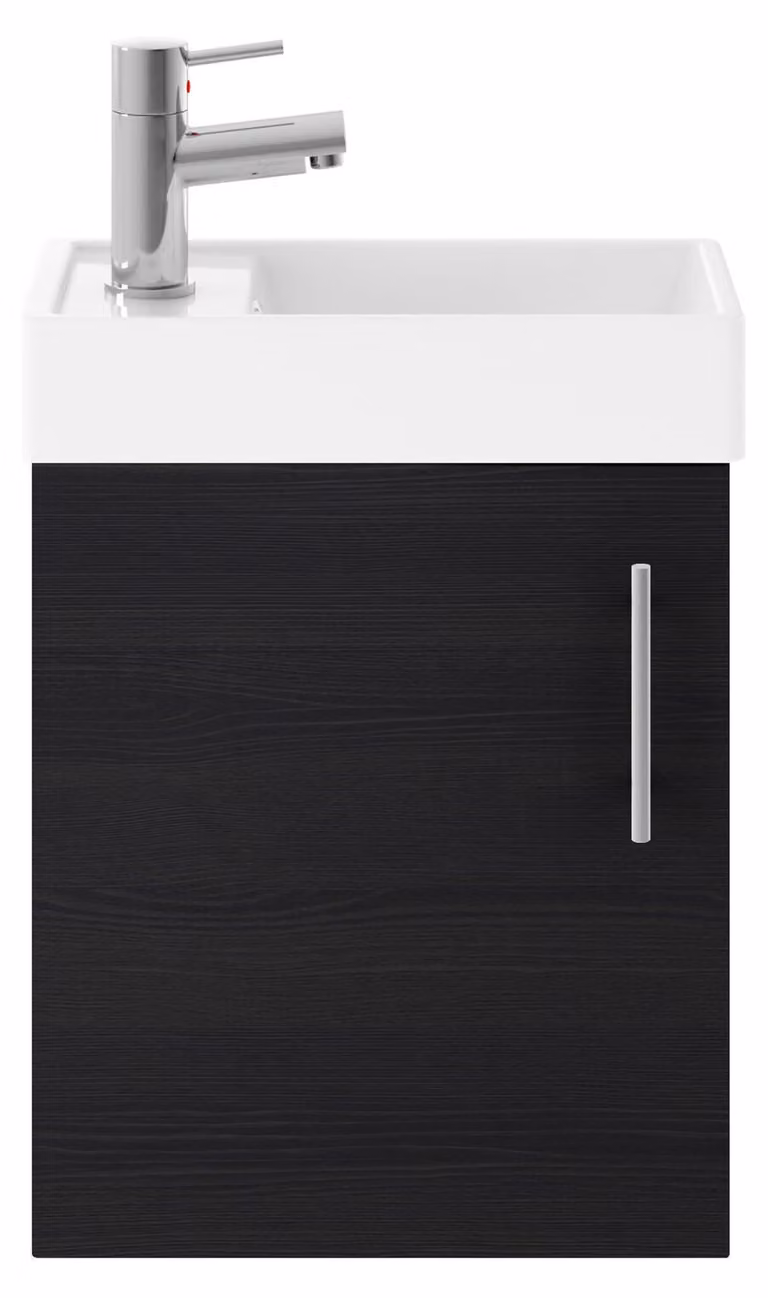 Mobiletti bagno con lavabo, 400 mm, finitura effetto legno, colore nero