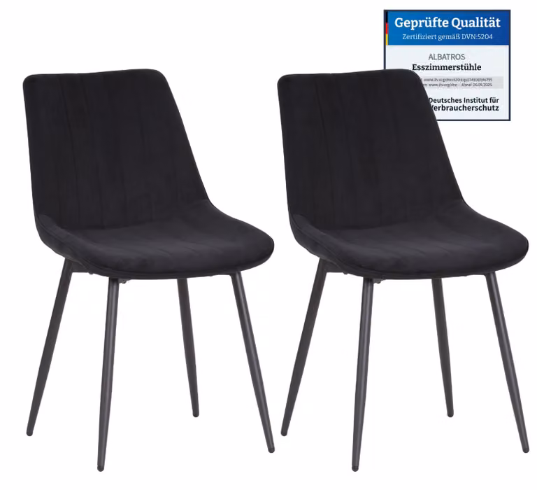 Sedia Albatros BOSA in velluto nero - set di 2 sedie da pranzo dal design moderno e retrò, imbottite ed ergonomiche, rivestimento DEKRA, di facile manutenzione