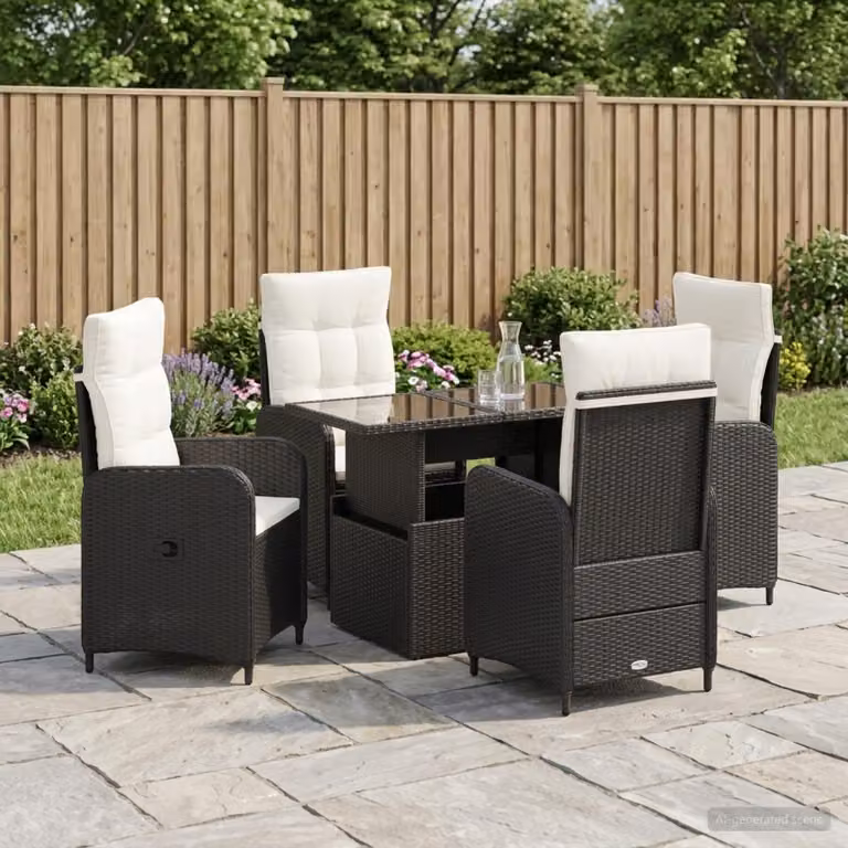 Set da pranzo per esterni vidaXL in polyrattan da 5 pezzi, moderno, Nero, Bianco e Beige
