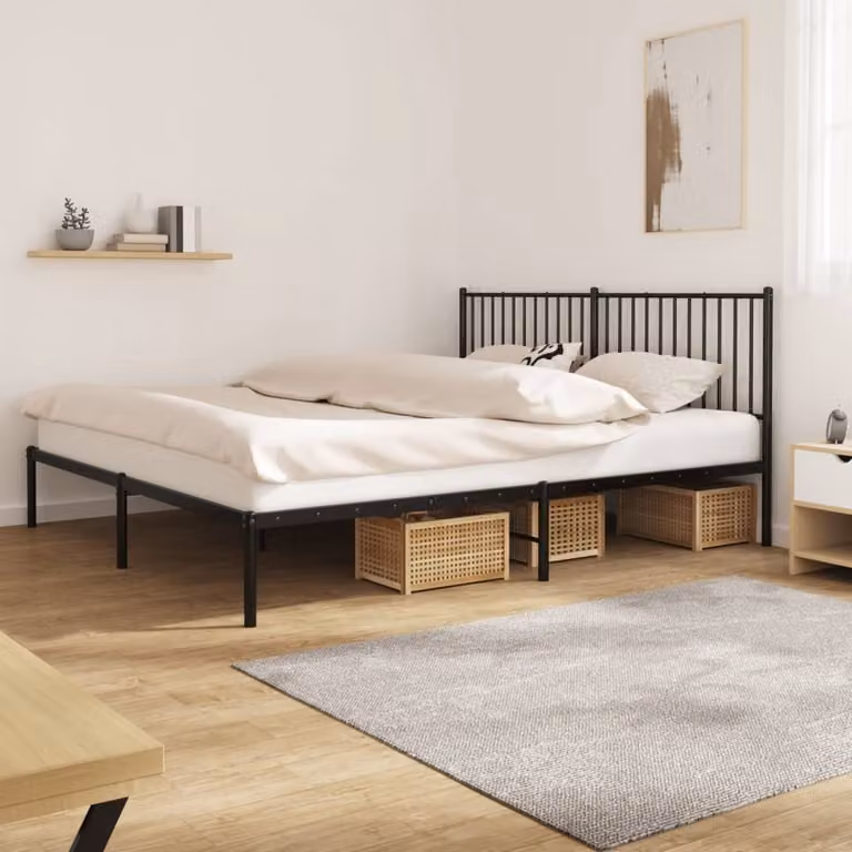 The Living Store Struttura letto con testiera in metallo nero 180x200 cm