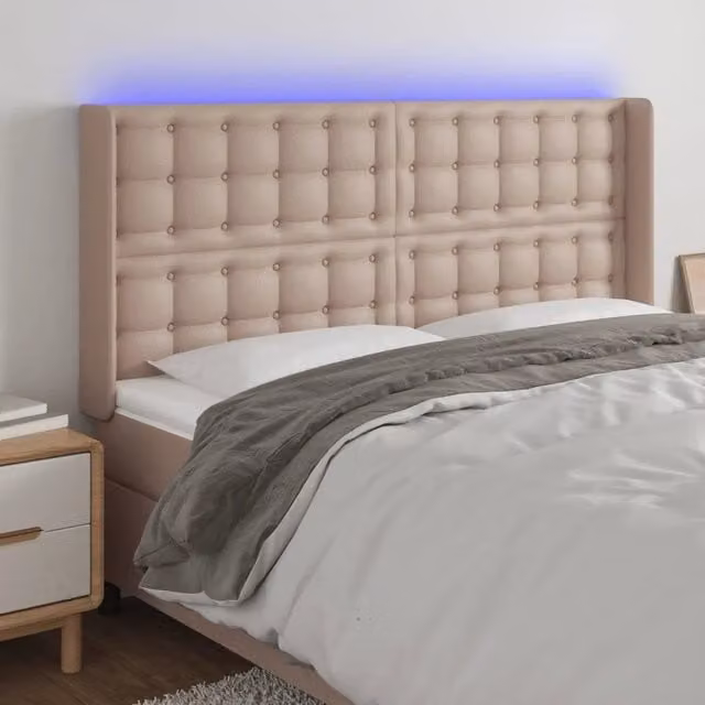 Testiera con LED e porta USB vidaXL in similpelle beige L: 183 cm, P: 16 cm, H: 118-128 cm – 1