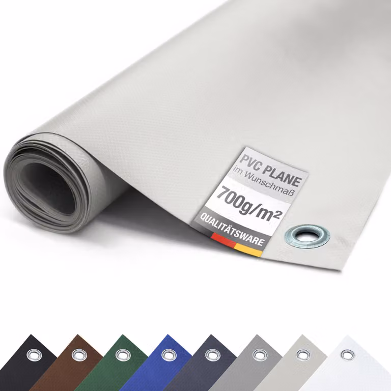 Telone PVC camion 700g/m² CON OCCHIALI Telone protettivo opaco antistrappo stabile (grigio chiaro, 2,5m x 5m)