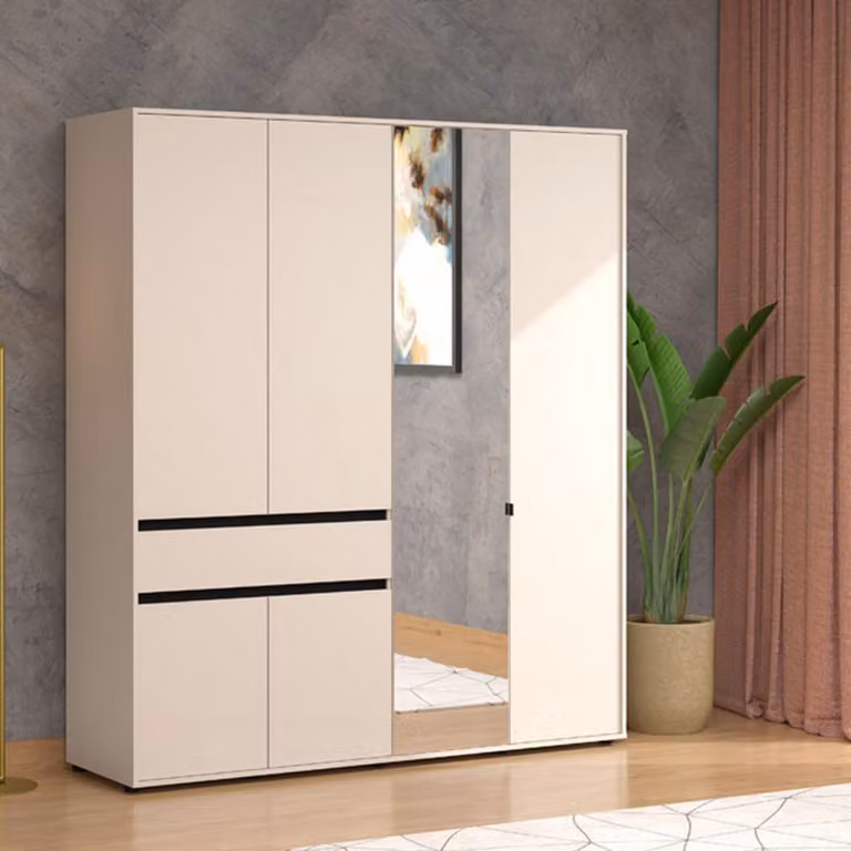 Dmora Guardaroba Grande Rifreddo 183x211h cm Bianco Crema, 4 Ripiani un Cassetto