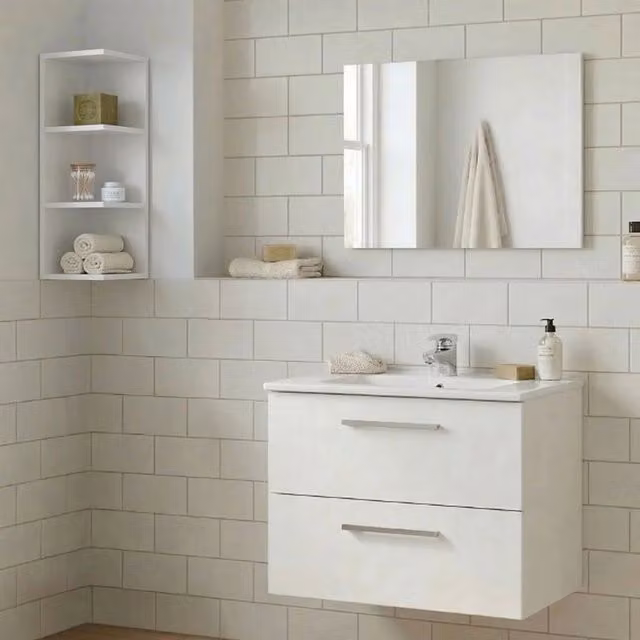 Plassas, set Mobili Bagno Specchio Incluso, Bianco Lucido