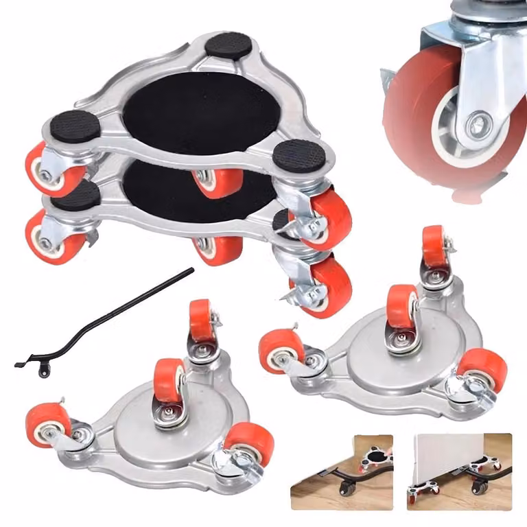 Sollevatore per mobili, realizzato in materiale plastico resistente, dimensioni 40 x 20 x 10 cm, capacità di sollevamento fino a 300 kg, ruote che scorrono agevolmente, set di 5 utensili