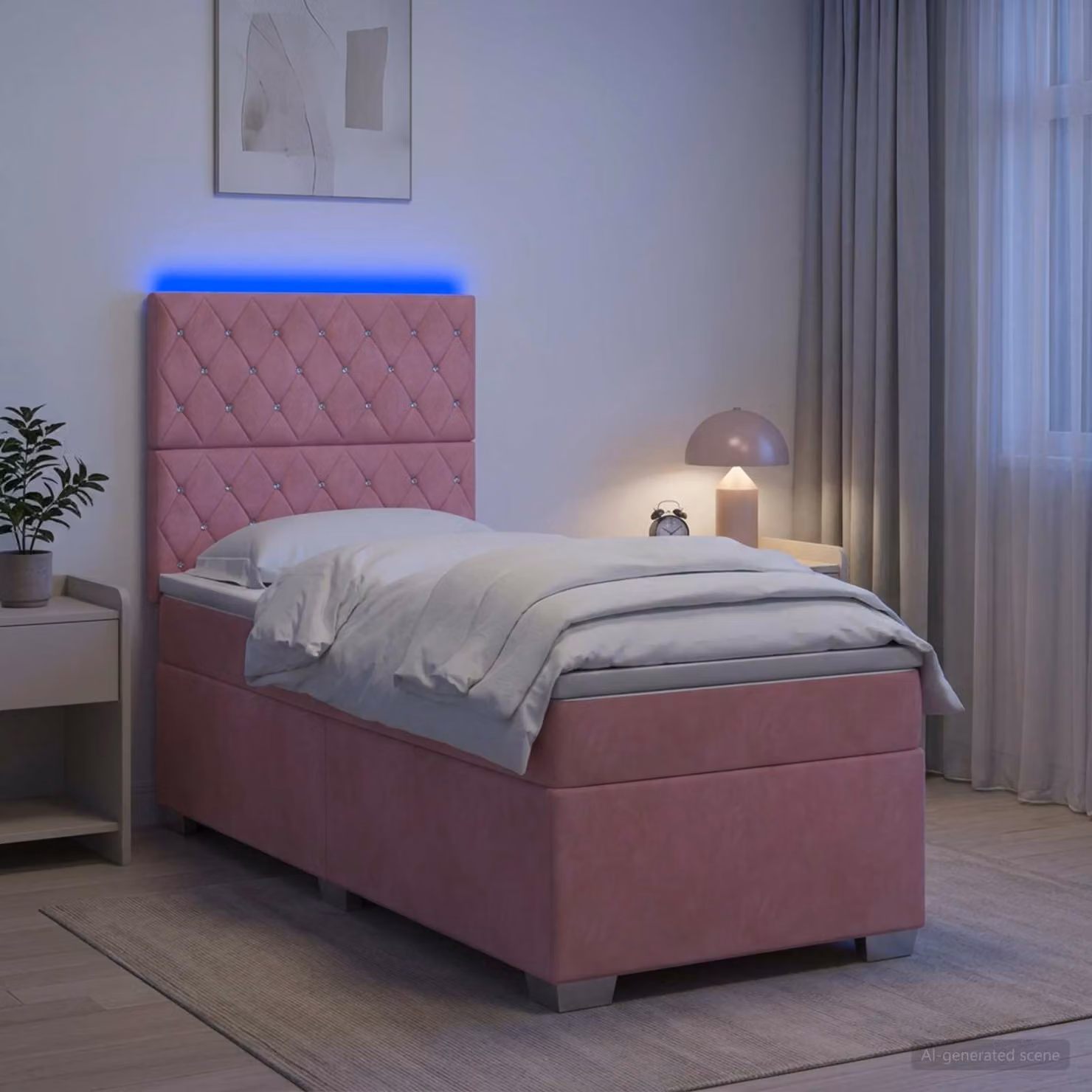 Letto box spring con materasso vidaXL in velluto rosa con porta USB e illuminazione sottostante L/P: 100 x 200 cm