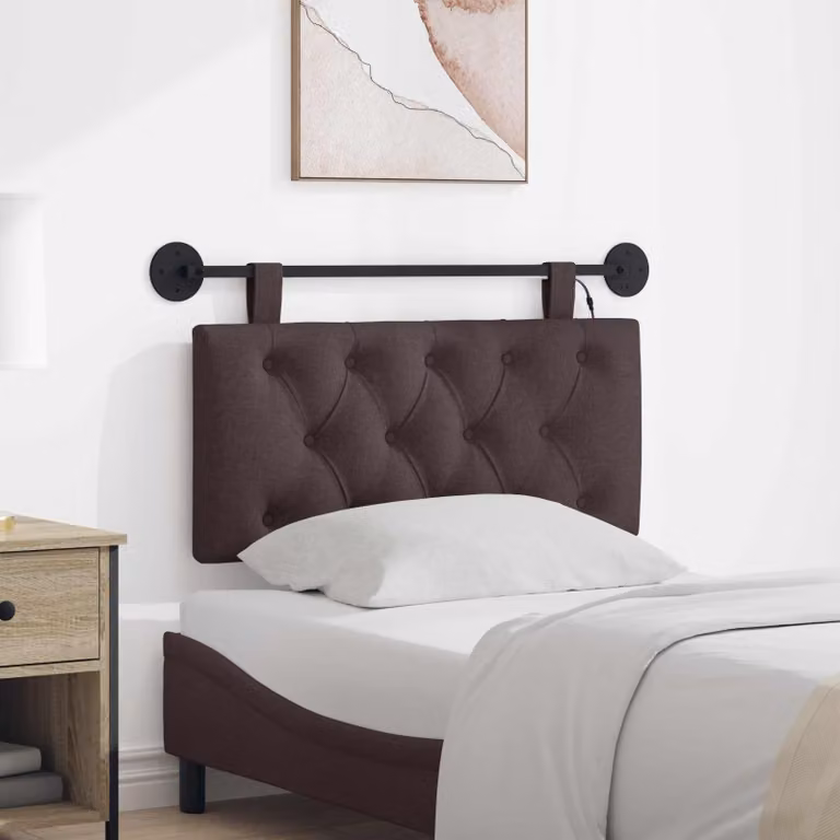 Testiera da letto sospesa vidaXL con luce LED integrata in tessuto marrone scuro