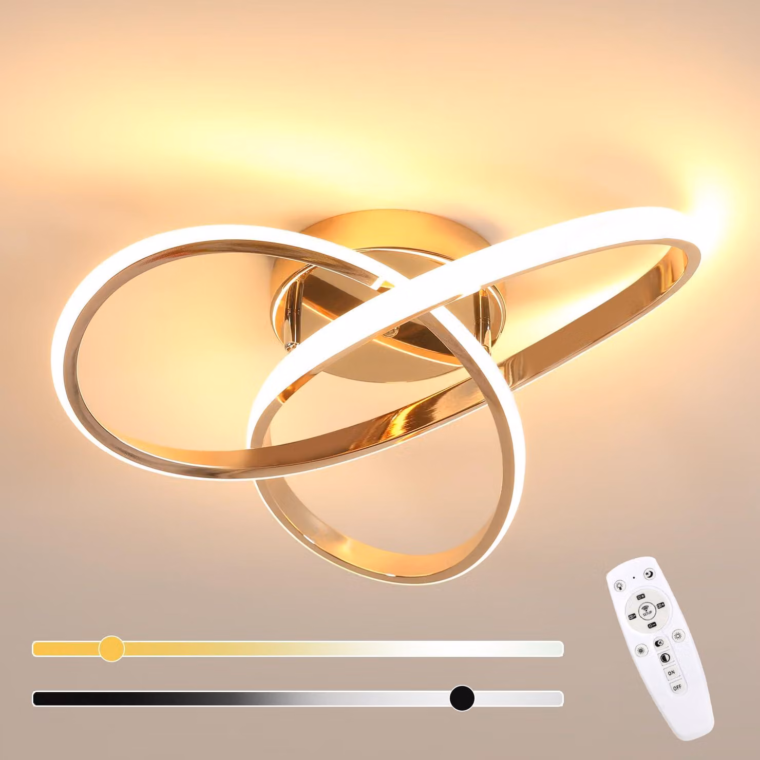 Lampada da soffitto LED 36W, dimmerabile, con telecomando, design elegante, colore oro, diametro 40 cm