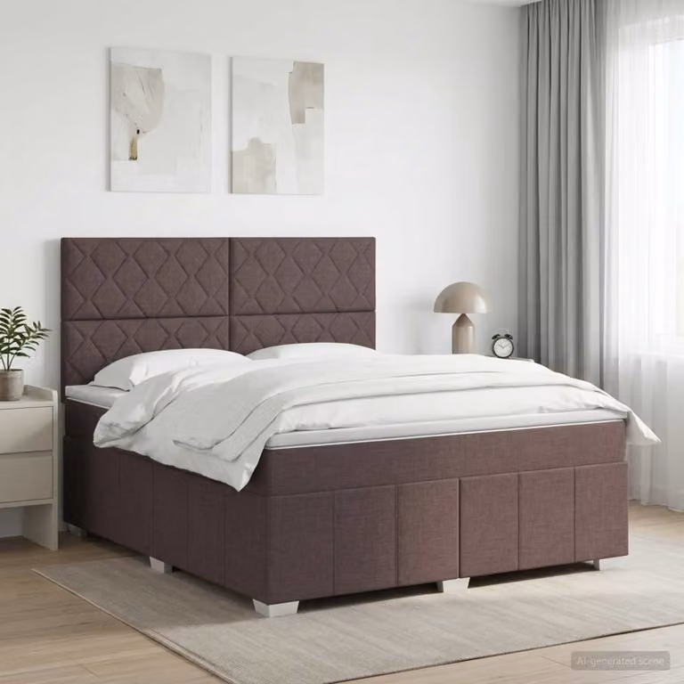 Letto box spring con materasso a molle insacchettate vidaXL, Marrone e Bianco, L: 180 cm, P: 200 cm