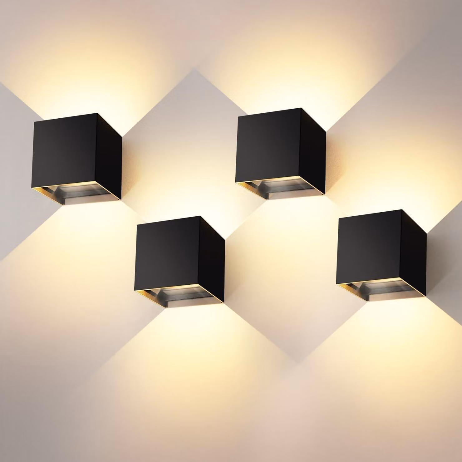Lampada a LED da parete, set da 4, 12W, 3000K (bianco caldo), grado di protezione IP65, alluminio, colore nero