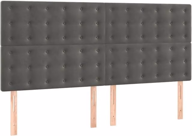 Testata per letto in velluto grigio scuro con struttura in legno e MDF, L: 200 cm, P: 5 cm, H: 118-128 cm