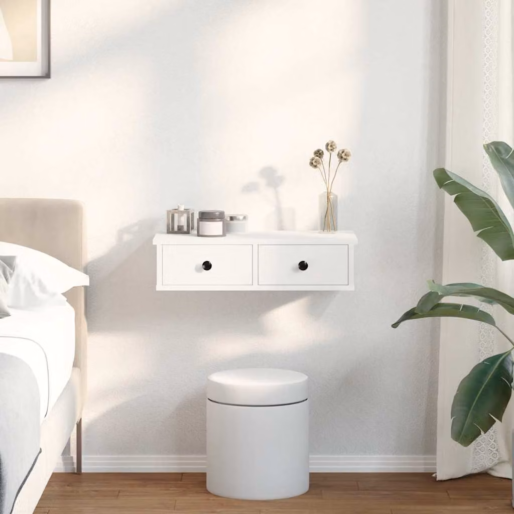 Scaffale a parete con cassetti vidaXL Bianco in MDF per soggiorno e camera da letto L 60 cm, P 28 cm, H 15 cm