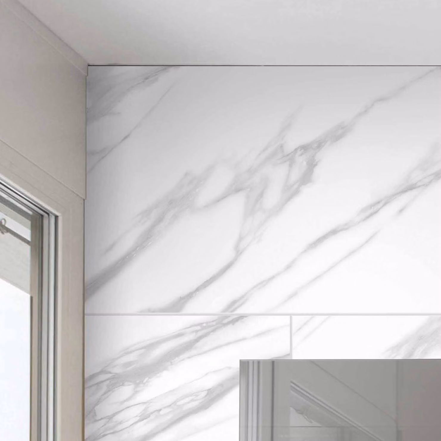 Piastrelle Murali in Materiale Composito per Pavimentazione da Bagno - 400mm x 800mm - Bianco (Carrera)