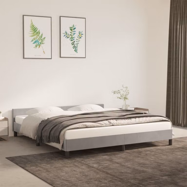 The Living Store Struttura letto con testiera in velluto grigio chiaro 180x200 cm