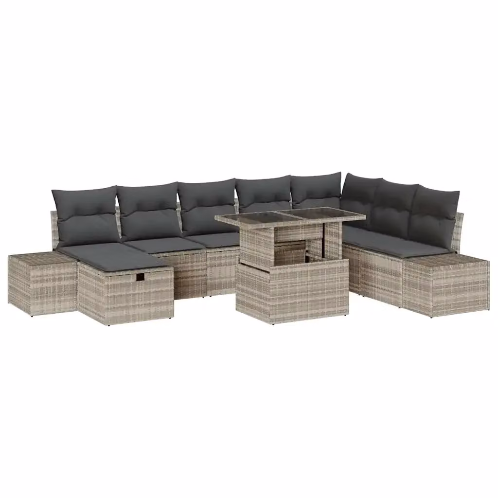 Set Divano da Giardino vidaXL 11 pz in Polyrattan Grigio e Beige con Cuscini e Tavolino – 2