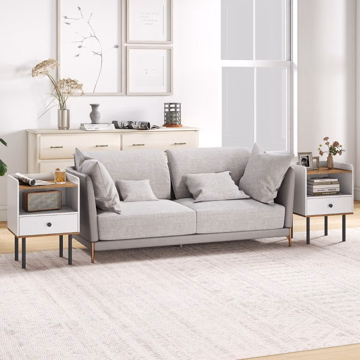 Comodino Costway moderno con cassetto in metallo bianco