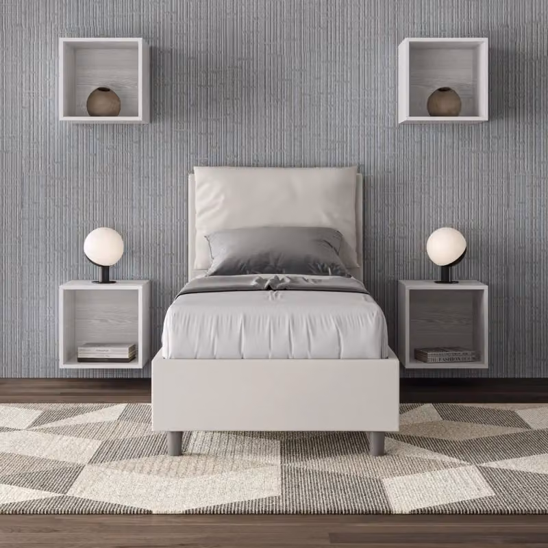 Letto singolo imbottito Antea Ityhome con contenitore in similpelle bianco L: 80 cm, P: 210 cm, H: 110 cm – 2
