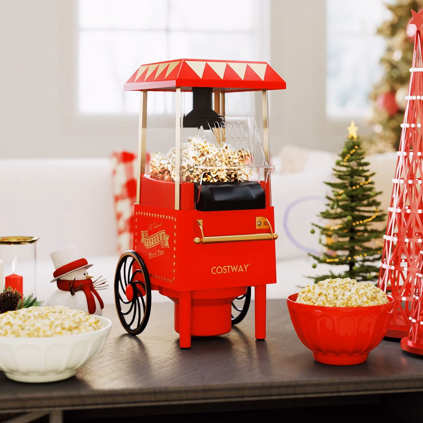 Macchina per popcorn Costway da 1200W ad aria calda con design retro e misurino da 67 ml, colore rosso