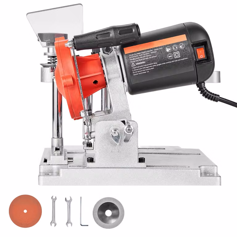 Affilatrice per lame da sega SucceBuy da 140 W, affilatrice per lame da sega circolare da 5700 giri/min con mola da 100 mm, affilatrice elettrica con angolo di regolazione di ±25° per lame da 90-400 mm, affilatrice per la lavorazione del legno
