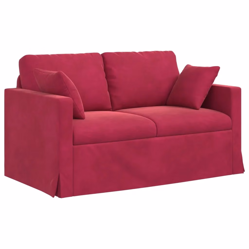 Divano vidaXL in velluto rosso con cuscini decorativi e coperture rimovibili L: 138 cm, P: 78 cm, H: 80 cm – 2