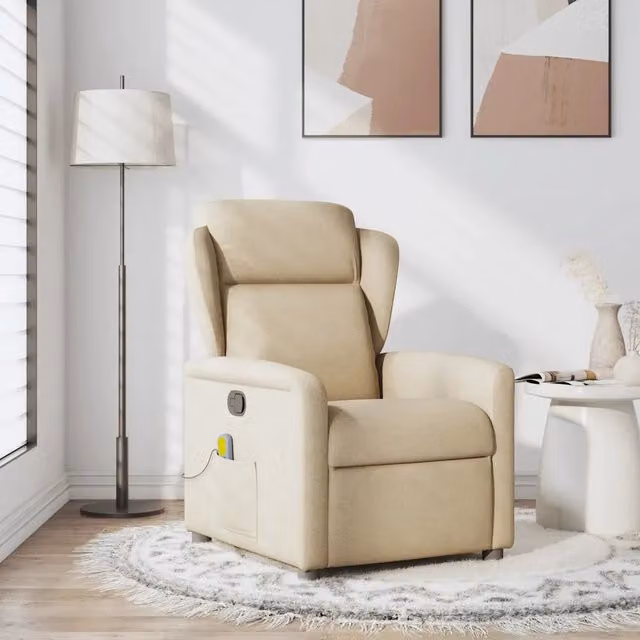 Poltrona Relax Reclinabile vidaXL in Tessuto Beige con Braccioli e Struttura in Metallo e Legno