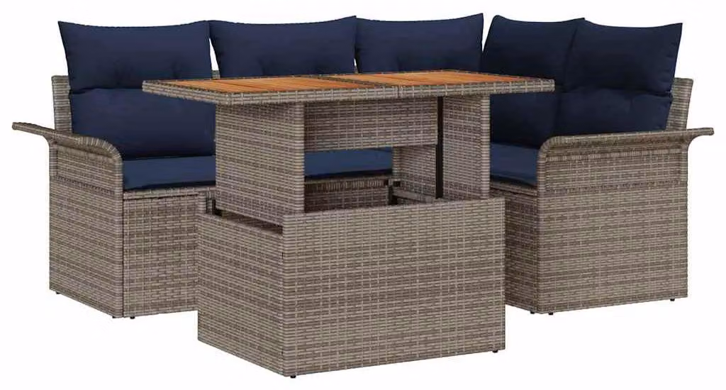 Set Divano da Giardino 5 pcs Grigio Poly Rattan