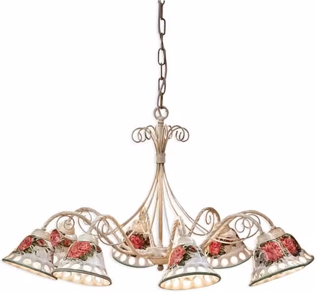 Lampadario Classico Napoli Ferroluce in Metallo e Ceramica Bianco Sfumato Oro con 8 Luci E14