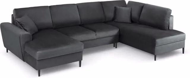 Divano panoramico convertibile Kyoto di Cosmopolitan Design con contenitore, 7 posti, in velluto grigio scuro, L 313 cm x P 175 cm x H 88 cm – 1
