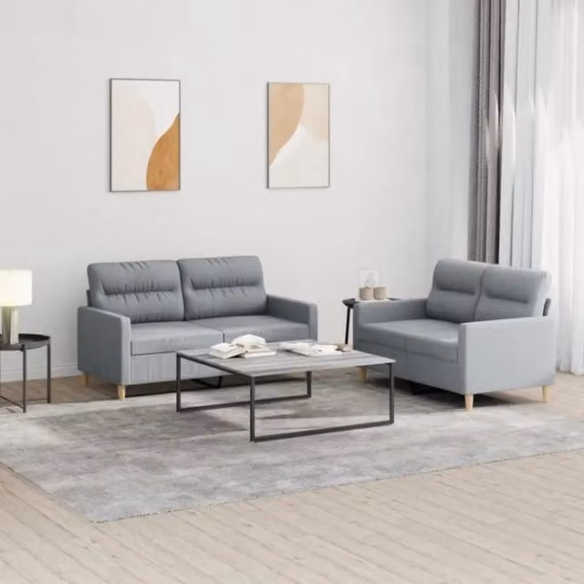 Set di 2 divani moderni vidaXL in tessuto grigio con cuscini inclusi – 1