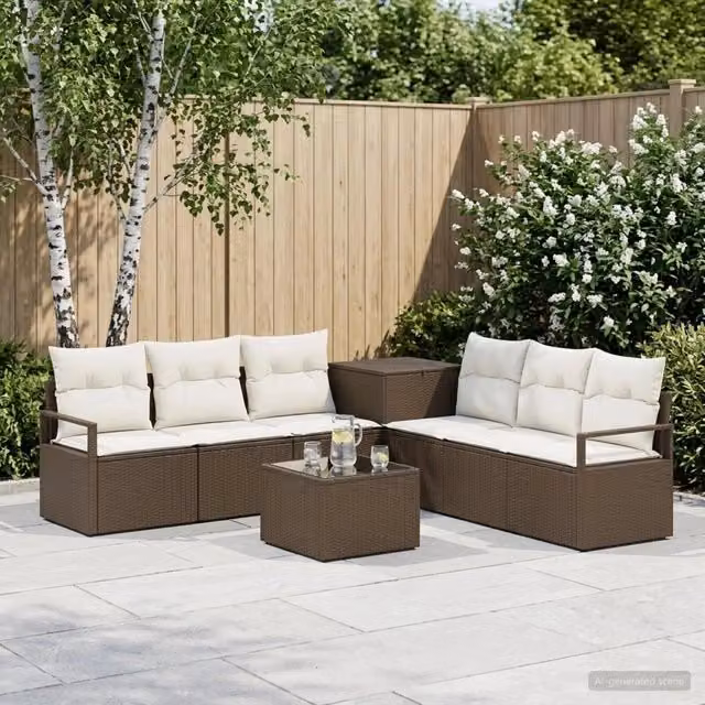 Set di divani 8 pz Marrone e Bianco Crema 55 x 55 x 37 cm 3448164