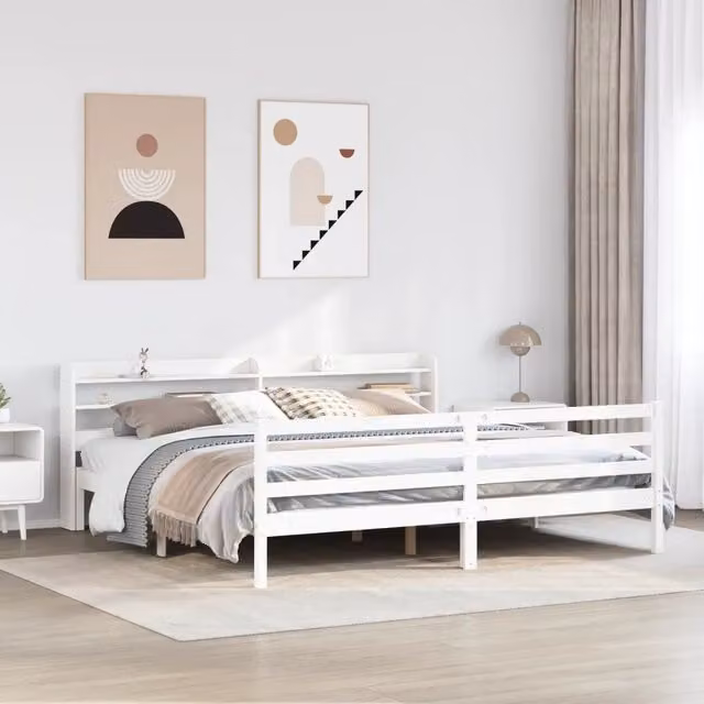 Giroletto con Testiera senza Materasso-Struttura Letto Bianco 200x200 cm 620438