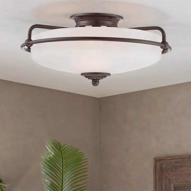 Plafoniera metallo vetro D: 42,2 cm rotonda in bronzo bianco antico E27 Plafoniera a 3 luci Art Nouveau