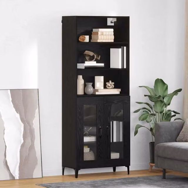 Credenza Buffet Armadio da Cucina e Soggiorno vidaXL in Legno e Metallo Nero Opaco L/P/H: 69,5 x 34 x 180 cm