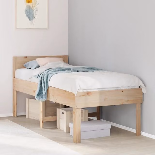 Letto senza materasso vidaXL in legno massello di pino color beige L/P/H: 193.5 x 90 x 93.5 cm