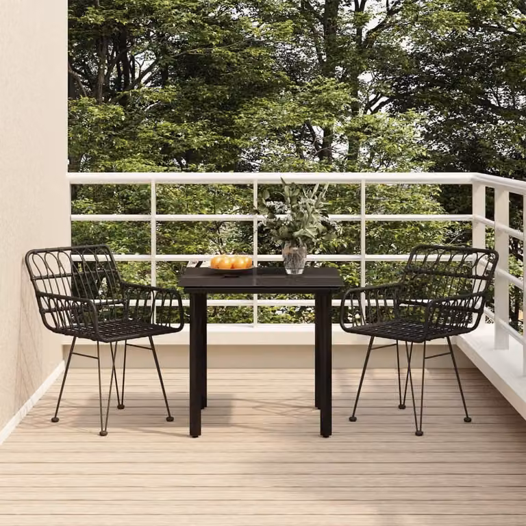 The Living Store Set da pranzo da giardino 3 pezzi in poly rattan nero