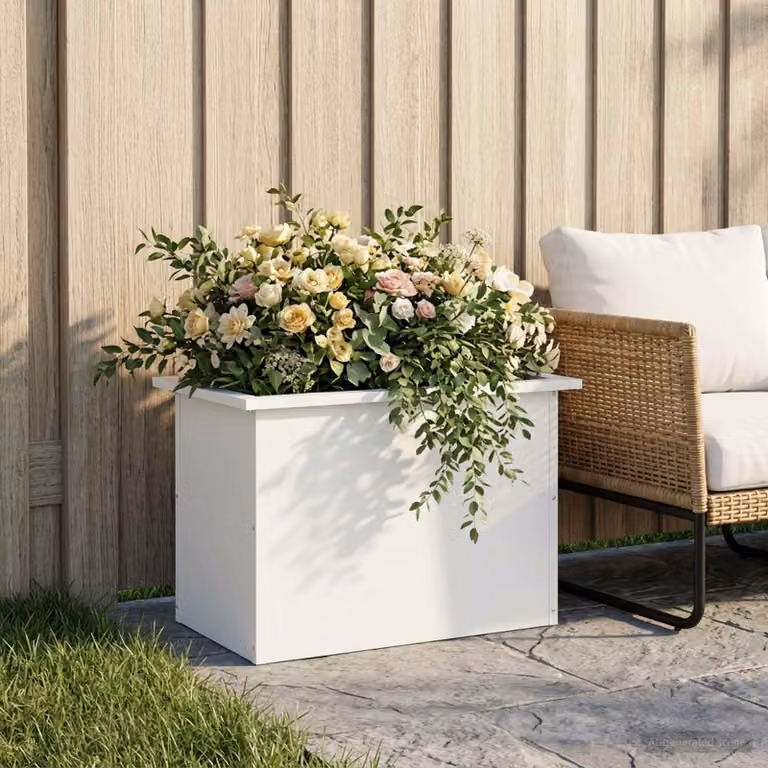 Fioriera da giardino moderna vidaXL con LED in acciaio bianco L 60 x P 40 x H 40 cm