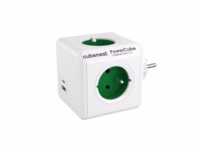 PowerCube Cubenest Original USB PD 20W A+C Verde - presa - fusibile per bambini - messa a terra - max. 16A/250V~3680W/50-60Hz