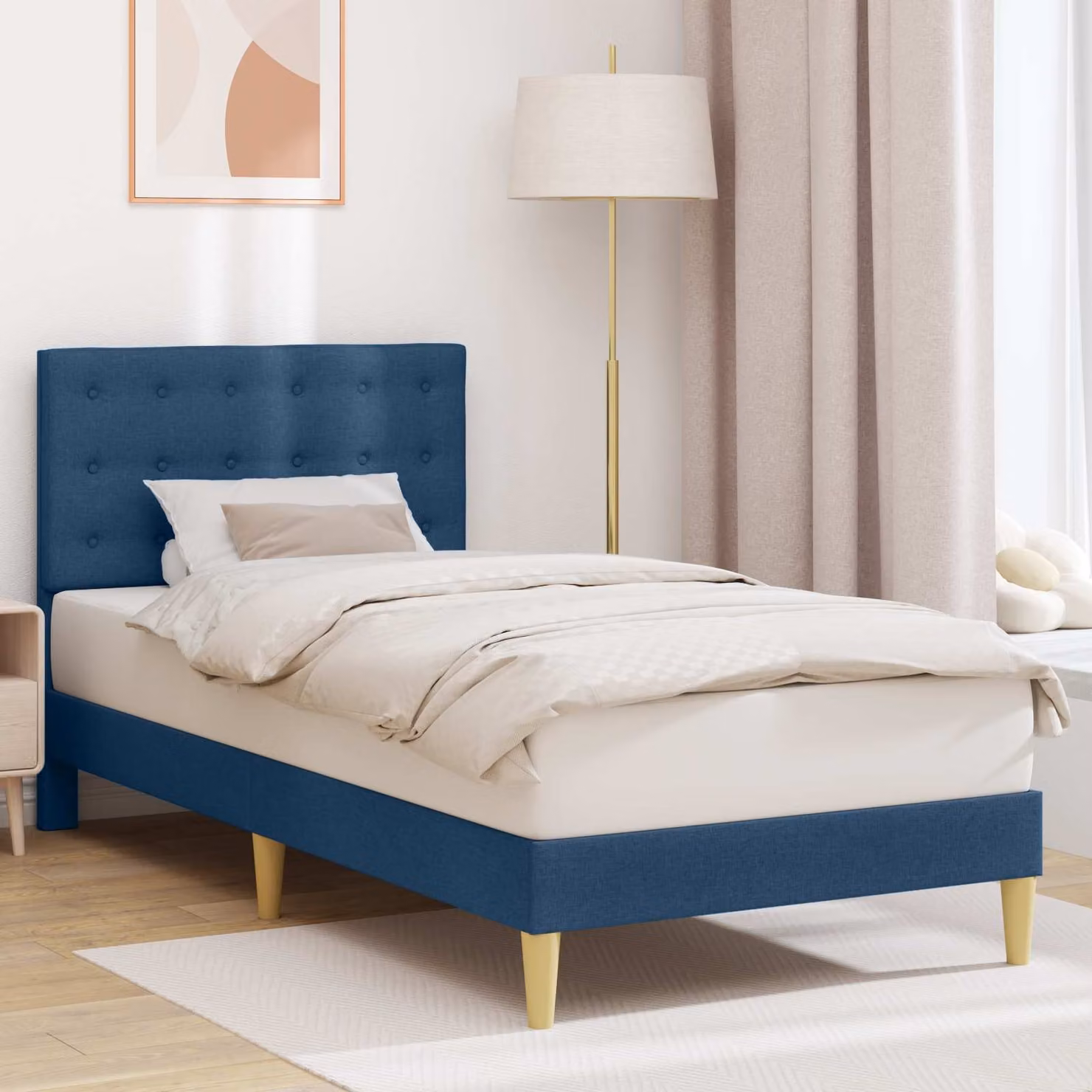 Struttura del letto con testiera vidaXL in tessuto blu, L 80 cm x P 200 cm