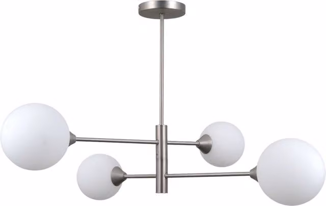 Plafoniera moderna Evora Italux in metallo e vetro color argento con 4 lampadine G9, L: 64 cm, P: 53 cm, H: 20 cm