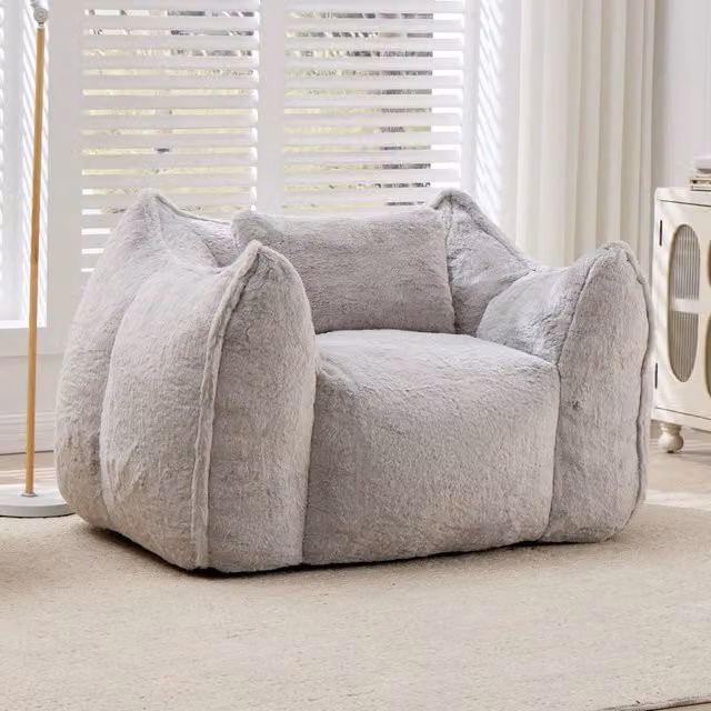 Poltrona pouf 123x97x73 cm grigia, schienale ergonomico, tessuto sintetico,