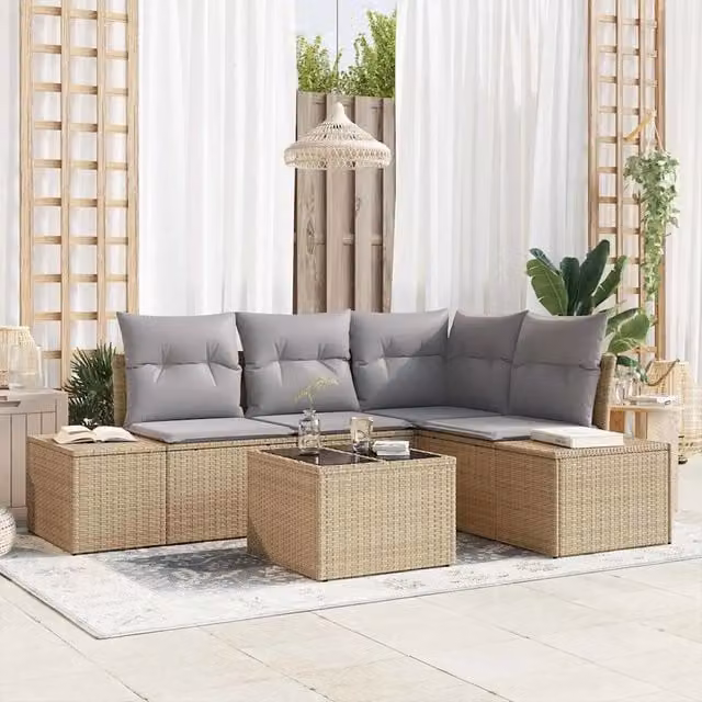 Set Divano da Giardino 5 pz Beige polyrattan 3347050