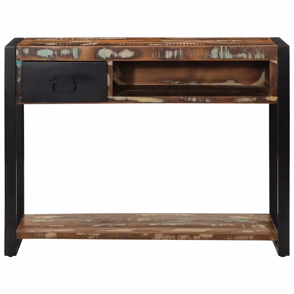 Tavolo Consolle Multicolore in Legno Massello Recuperato con Design Astratto L: 100 cm, P: 35 cm, H: 75 cm – 2