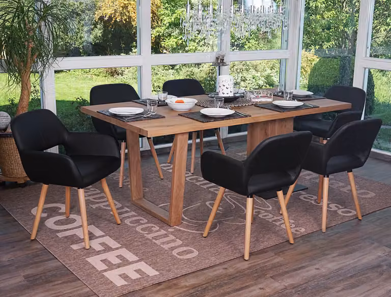 set di 6 sedie per sala da pranzo HWC-A50 II, sedia da cucina, design retrò anni '50 ~ ecopelle, nero, gambe chiare