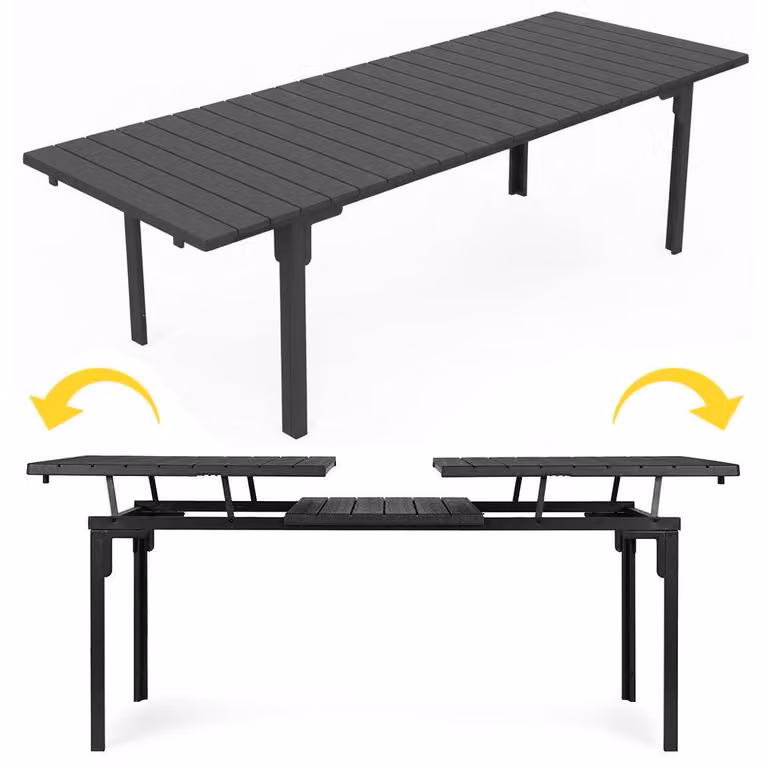 Tavolo da giardino allungabile per 12 persone, 180-240 cm, acciaio e HDPE