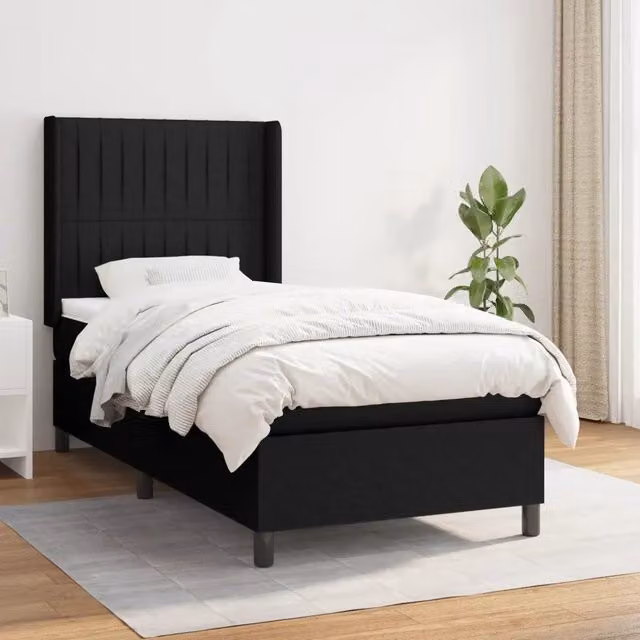 Letto Ibrido vidaXL con Giroletto a Molle e Materasso in Tessuto Nero e Bianco L/P/H: 90 x 190 x 4 cm – 1