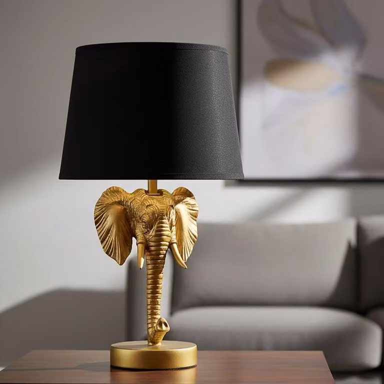 Mauro Ferretti lampada da tavolo elefante E27 Ø 25x43 cm oro nero